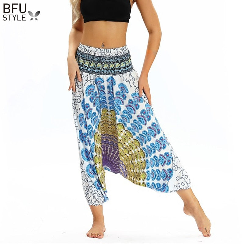 Women Soft Loose Thai Harem Pants Indie Folk Boho Festival Hippy Casual Trousers Loose Elastic Waist National Style Pants