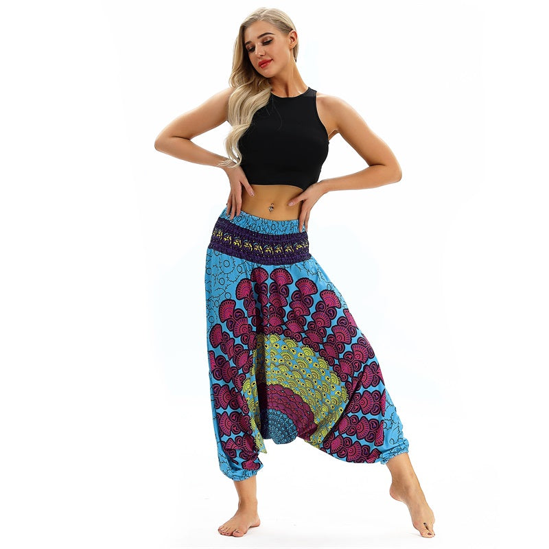 Women Soft Loose Thai Harem Pants Indie Folk Boho Festival Hippy Casual Trousers Loose Elastic Waist National Style Pants