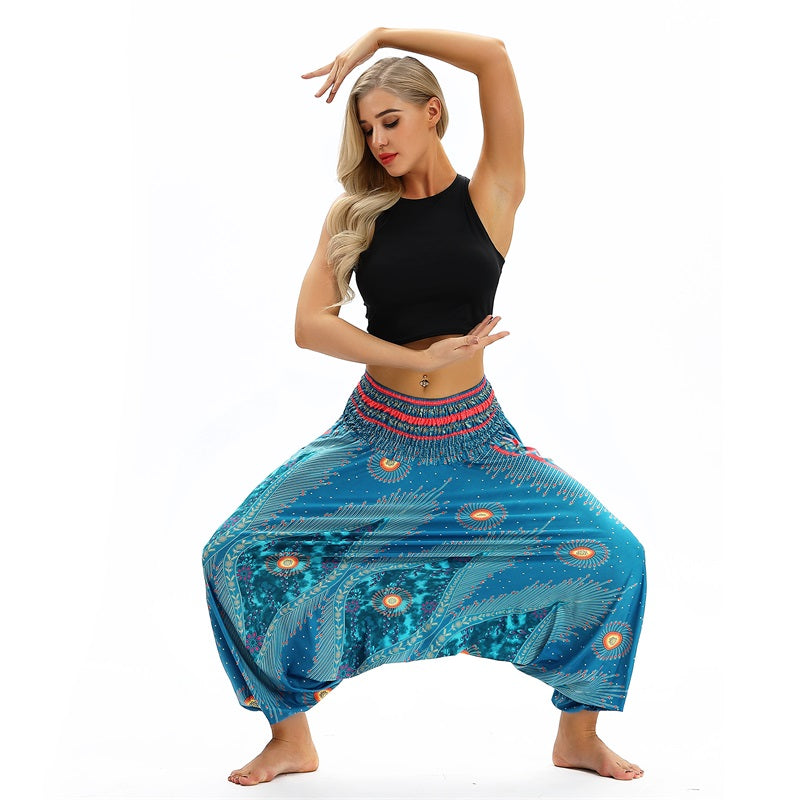 Women Soft Loose Thai Harem Pants Indie Folk Boho Festival Hippy Casual Trousers Loose Elastic Waist National Style Pants