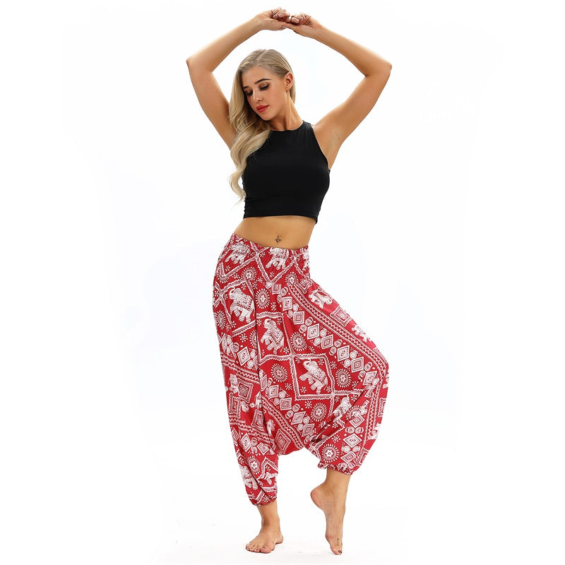 Women Soft Loose Thai Harem Pants Indie Folk Boho Festival Hippy Casual Trousers Loose Elastic Waist National Style Pants