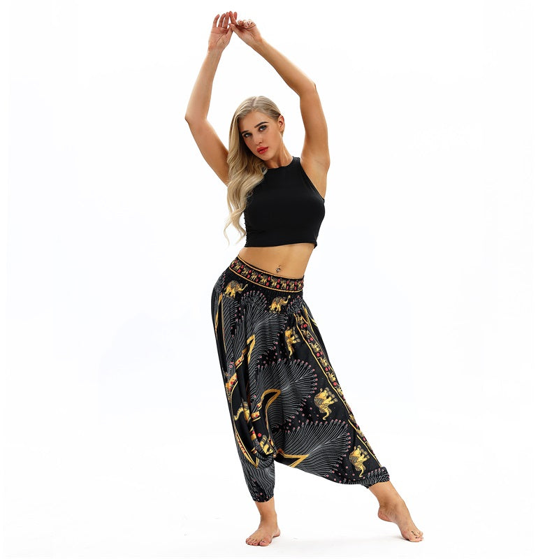 Women Soft Loose Thai Harem Pants Indie Folk Boho Festival Hippy Casual Trousers Loose Elastic Waist National Style Pants