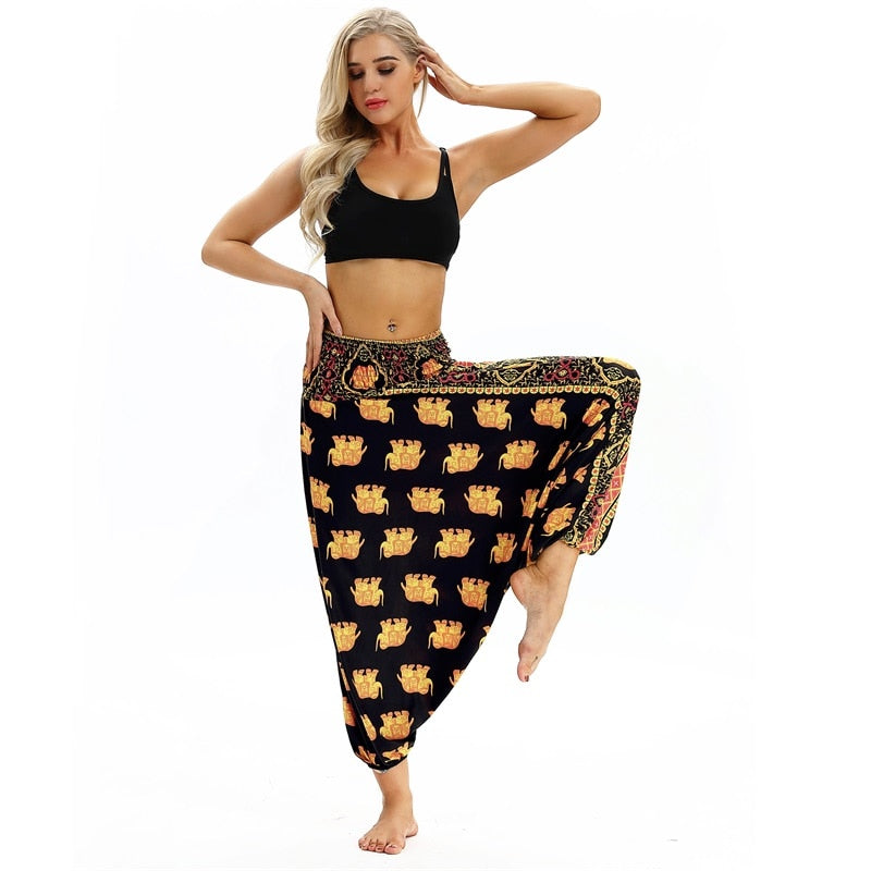 Women Soft Loose Thai Harem Pants Indie Folk Boho Festival Hippy Casual Trousers Loose Elastic Waist National Style Pants