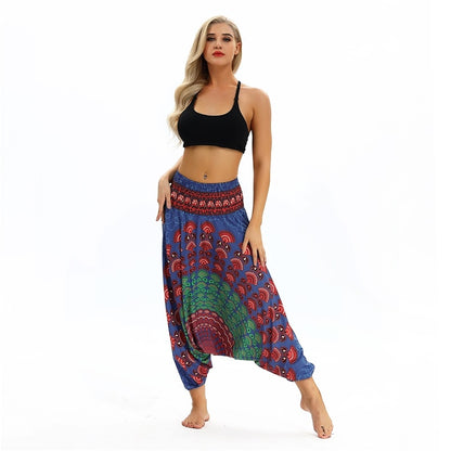 Women Soft Loose Thai Harem Pants Indie Folk Boho Festival Hippy Casual Trousers Loose Elastic Waist National Style Pants