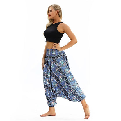 Women Soft Loose Thai Harem Pants Indie Folk Boho Festival Hippy Casual Trousers Loose Elastic Waist National Style Pants