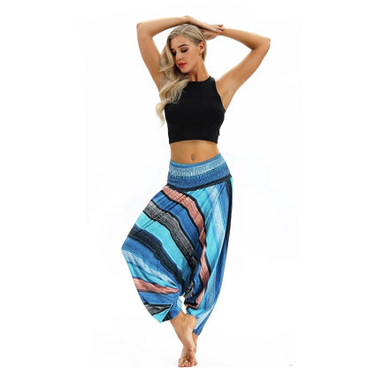 Women Soft Loose Thai Harem Pants Indie Folk Boho Festival Hippy Casual Trousers Loose Elastic Waist National Style Pants