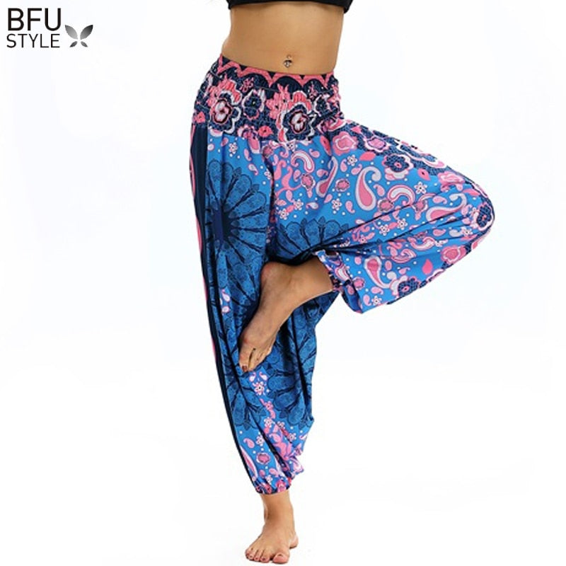 Women Soft Loose Thai Harem Pants Indie Folk Boho Festival Hippy Casual Trousers Loose Elastic Waist National Style Pants