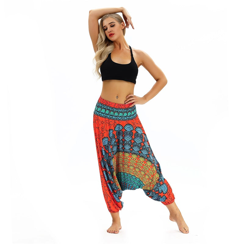 Women Soft Loose Thai Harem Pants Indie Folk Boho Festival Hippy Casual Trousers Loose Elastic Waist National Style Pants