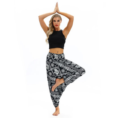 Women Soft Loose Thai Harem Pants Indie Folk Boho Festival Hippy Casual Trousers Loose Elastic Waist National Style Pants