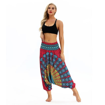 Women Soft Loose Thai Harem Pants Indie Folk Boho Festival Hippy Casual Trousers Loose Elastic Waist National Style Pants