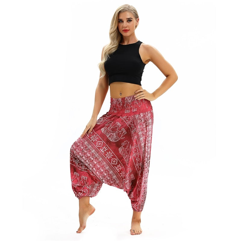 Women Soft Loose Thai Harem Pants Indie Folk Boho Festival Hippy Casual Trousers Loose Elastic Waist National Style Pants