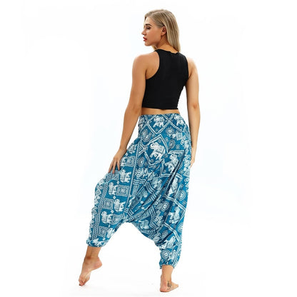 Women Soft Loose Thai Harem Pants Indie Folk Boho Festival Hippy Casual Trousers Loose Elastic Waist National Style Pants