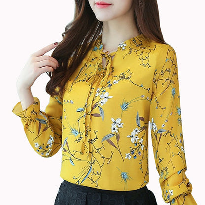 Women Spring Autumn Chiffon Blouses Tops Chiffon Blouses Shirts Ladies Floral Print Blouse Femme Long Sleeve Plus Size Blusas 90