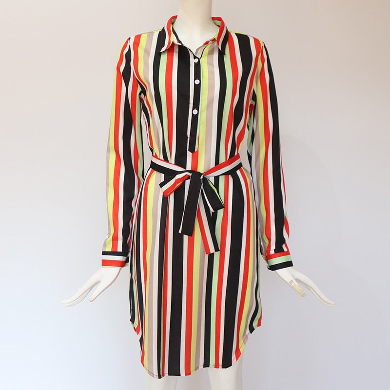 Women Striped Shirt Dress Summer Print Beach Chiffon Dresses 2019 Ladies Casual Loose Long Sleeve Party Dress Vestidos de Fiesta