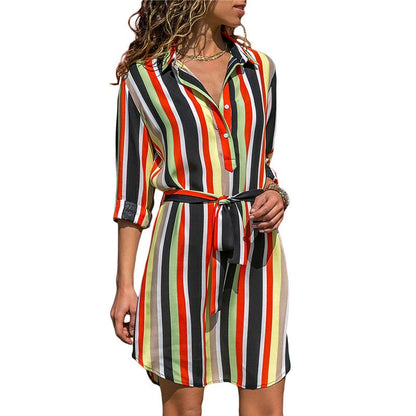 Women Striped Shirt Dress Summer Print Beach Chiffon Dresses 2019 Ladies Casual Loose Long Sleeve Party Dress Vestidos de Fiesta