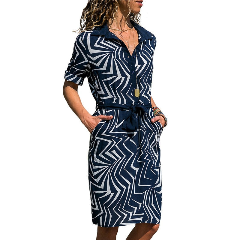 Women Striped Shirt Dress Summer Print Beach Chiffon Dresses 2019 Ladies Casual Loose Long Sleeve Party Dress Vestidos de Fiesta