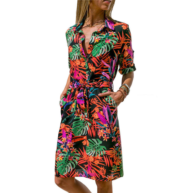 Women Striped Shirt Dress Summer Print Beach Chiffon Dresses 2019 Ladies Casual Loose Long Sleeve Party Dress Vestidos de Fiesta