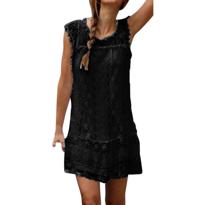 Women Summer Beach Dress Lace Sleeveless Short Tassel Casual Mini Dresses Beach Vestidos De Fiesta