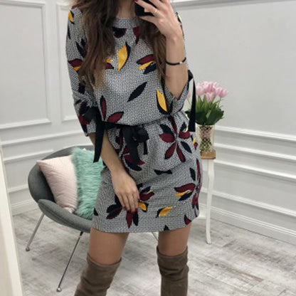 Women Summer Casual O-neck Floral Printed Dresses Girl Sweet Bow Kawaii Mini Sundress Femme Dress Beach Boho Plus Size N8873