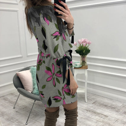 Women Summer Casual O-neck Floral Printed Dresses Girl Sweet Bow Kawaii Mini Sundress Femme Dress Beach Boho Plus Size N8873