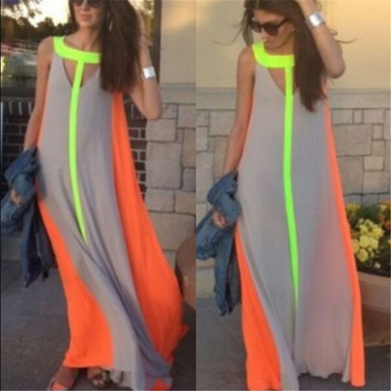 Women Summer Dress 2018 Boho Sleeveless Contrast Striped Maxi Long Dress Casual Beach Party Dresses Vestido de Festa Robe Femme