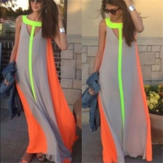 Women Summer Dress 2018 Boho Sleeveless Contrast Striped Maxi Long Dress Casual Beach Party Dresses Vestido de Festa Robe Femme