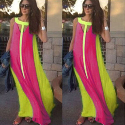 Women Summer Dress 2018 Boho Sleeveless Contrast Striped Maxi Long Dress Casual Beach Party Dresses Vestido de Festa Robe Femme