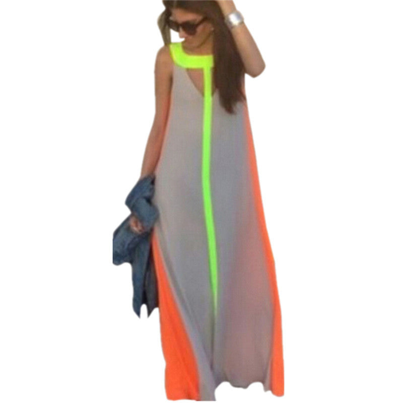 Women Summer Dress 2018 Boho Sleeveless Contrast Striped Maxi Long Dress Casual Beach Party Dresses Vestido de Festa Robe Femme