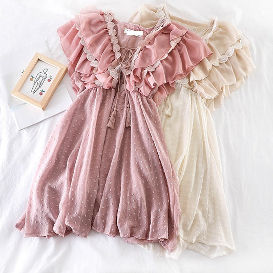 Women Summer Elegant Chiffon Dress Ruffles Princess Style Party Dress Korean Fashion A-line Gauze Dress