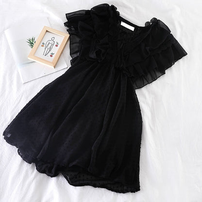 Women Summer Elegant Chiffon Dress Ruffles Princess Style Party Dress Korean Fashion A-line Gauze Dress