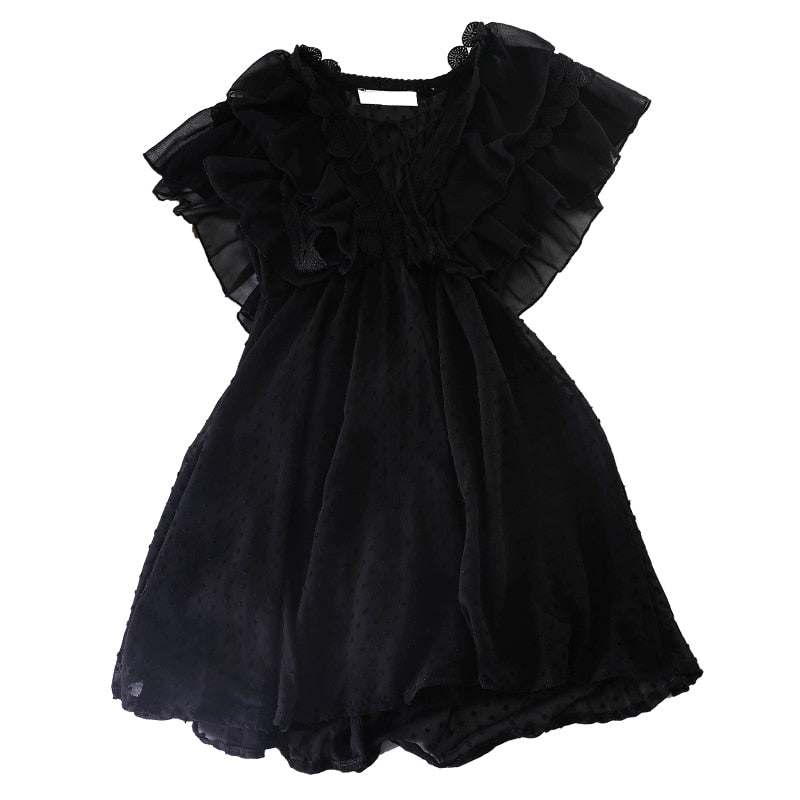 Women Summer Elegant Chiffon Dress Ruffles Princess Style Party Dress Korean Fashion A-line Gauze Dress