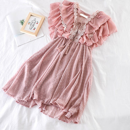 Women Summer Elegant Chiffon Dress Ruffles Princess Style Party Dress Korean Fashion A-line Gauze Dress