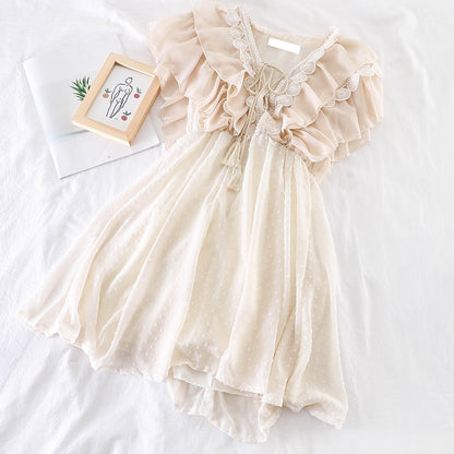 Women Summer Elegant Chiffon Dress Ruffles Princess Style Party Dress Korean Fashion A-line Gauze Dress