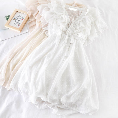 Women Summer Elegant Chiffon Dress Ruffles Princess Style Party Dress Korean Fashion A-line Gauze Dress