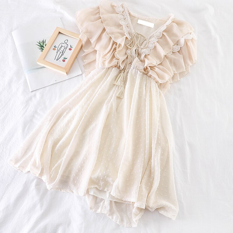 Women Summer Elegant Chiffon Dress Ruffles Princess Style Party Dress Korean Fashion A-line Gauze Dress