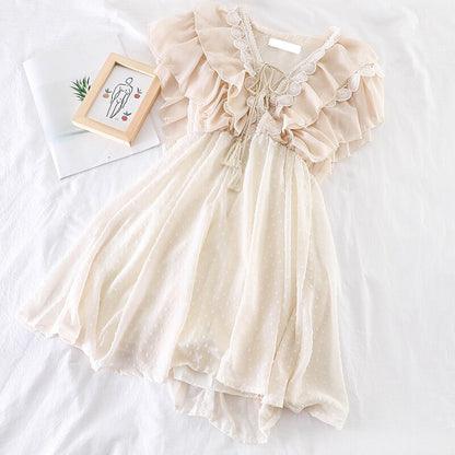 Women Summer Elegant Chiffon Dress Ruffles Princess Style Party Dress Korean Fashion A-line Gauze Dress