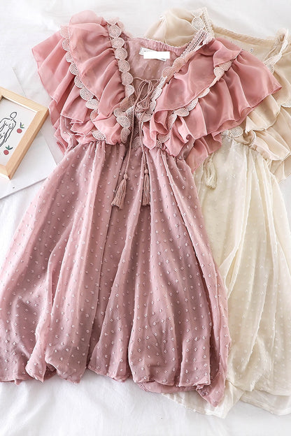 Women Summer Elegant Chiffon Dress Ruffles Princess Style Party Dress Korean Fashion A-line Gauze Dress