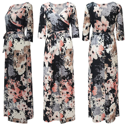 Women Summer Floral Print Maxi Dress Boho Style Long Beach Dress Evening Party Long Bandage Bodycon Dress Plus Size Vestidos