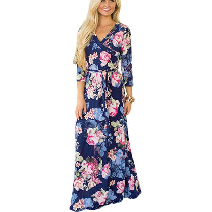 Women Summer Floral Print Maxi Dress Boho Style Long Beach Dress Evening Party Long Bandage Bodycon Dress Plus Size Vestidos