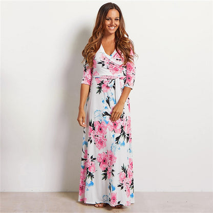 Women Summer Floral Print Maxi Dress Boho Style Long Beach Dress Evening Party Long Bandage Bodycon Dress Plus Size Vestidos