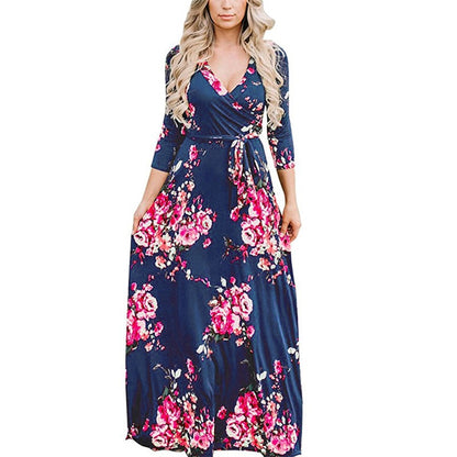 Women Summer Floral Print Maxi Dress Boho Style Long Beach Dress Evening Party Long Bandage Bodycon Dress Plus Size Vestidos