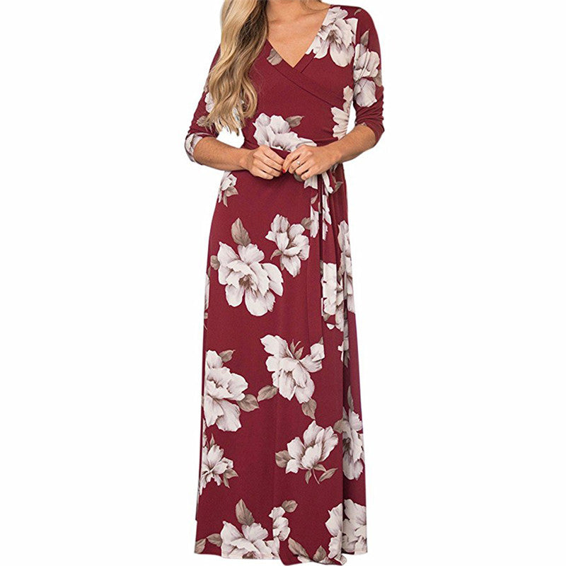 Women Summer Floral Print Maxi Dress Boho Style Long Beach Dress Evening Party Long Bandage Bodycon Dress Plus Size Vestidos