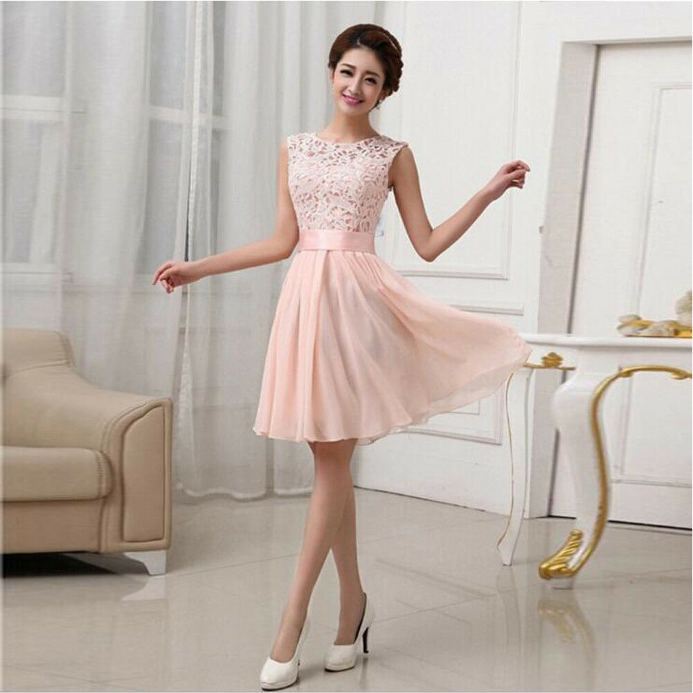 Women Summer Lace Sleeveless Dress Party Evening Formal Ball Gown Mini Dresses