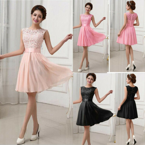 Women Summer Lace Sleeveless Dress Party Evening Formal Ball Gown Mini Dresses