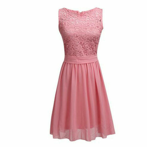 Women Summer Lace Sleeveless Dress Party Evening Formal Ball Gown Mini Dresses