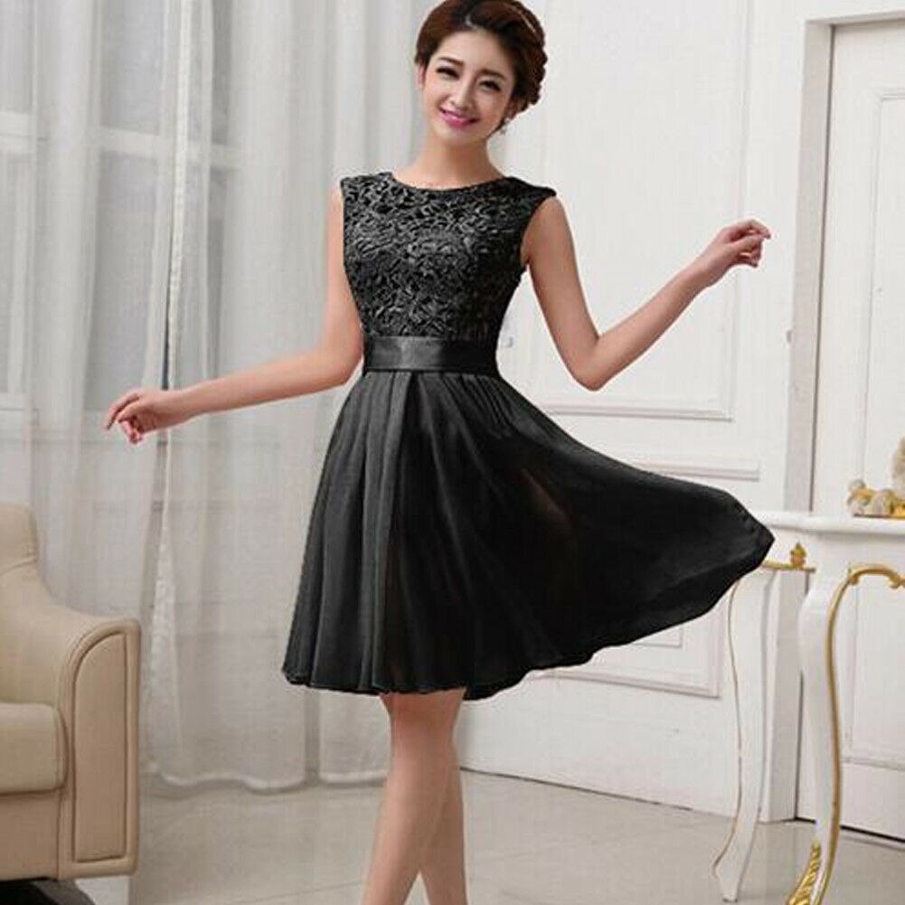 Women Summer Lace Sleeveless Dress Party Evening Formal Ball Gown Mini Dresses