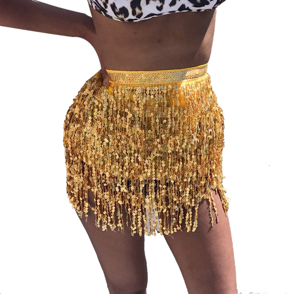 Short Sequin Tassel Wrap Skirt