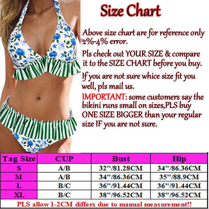 Women Swimsuit Ruffles Floral Swimwear Push Up Padded Bikini Set Two Piece Swimming Costume Women Beach Biquini Swimming Sets