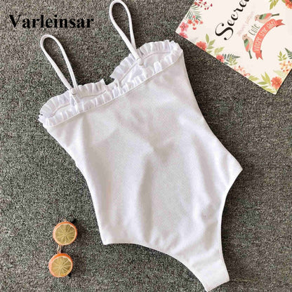 Women Swimwear 2019 One-word Neckline One Piece Swimsuit Female Bather Ribbed Bathing Suit Swim Wear Lady V1212