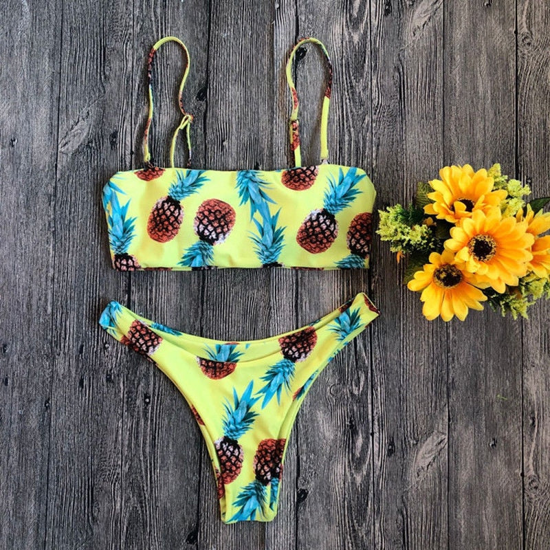 Women Swimwear Pineapple Print Ladies Bikini Beachwear Two Piece Swimsuit Bathing Suit Swimming Costume Maillot De Bain Femme