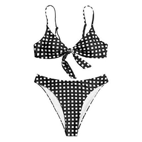 Women Swimwear Plaid Padded Bikini Set Push Up Swimsuit Beachwear Bathing Suit Swimming Bikini For Ladies Swimwear Bikinis Mujer